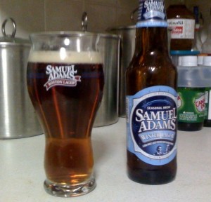winter lager photo Samuel Adams Winter Lager bottle and Winter Lager poured into a Samuel Adams beer glass