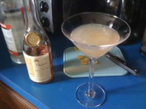 A cocktail glass containing a Sidecar made with Chalfonte Cognac and Cointreau