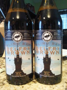 Two bottles of Blind Bat Brewing Belfry Brown