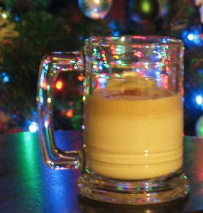 A mug filled with warm Tom and Jerry