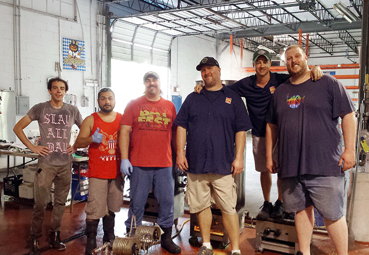 From Left to Right: Head Brewer Greg Maisch, Lead Brewer Jon Gomez, Mike Pedersen, Home Brewer Chris Kelley, Owner/Brewer Rick Sobatka, and home brewer Greg Kelley.