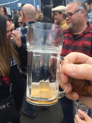 A plastic mug which fits about eight ounces from Blue Point Logger Lager 2016
