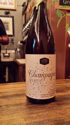 A bottle of Champagne Showers from Moustache Brewing Co in Riverhead, New York