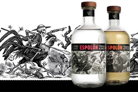 PR image for Espolón, showing the blanco and reposado bottles with the label artwork in background