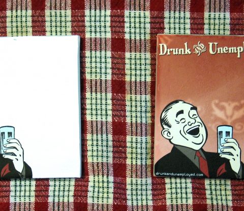 White and copper glass Drunk & Unemployed coasters