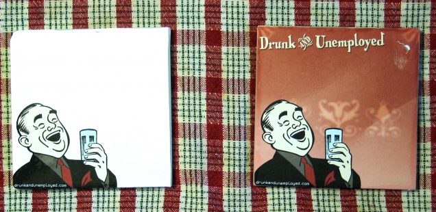 White and copper glass Drunk & Unemployed coasters