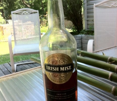 A half-empty bottle of Irish Mist