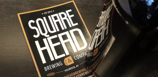 A Square Head Brewery sticker with a brown bottle covering the lower right corner