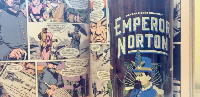 Photo of a bottle of Emperor Norton in front of a page from The Sandman featuring the real Norton